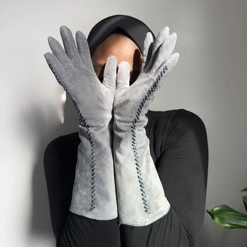 Vintage 60s‎ Style Renee’s NY Grey Suede Opera Gloves size M